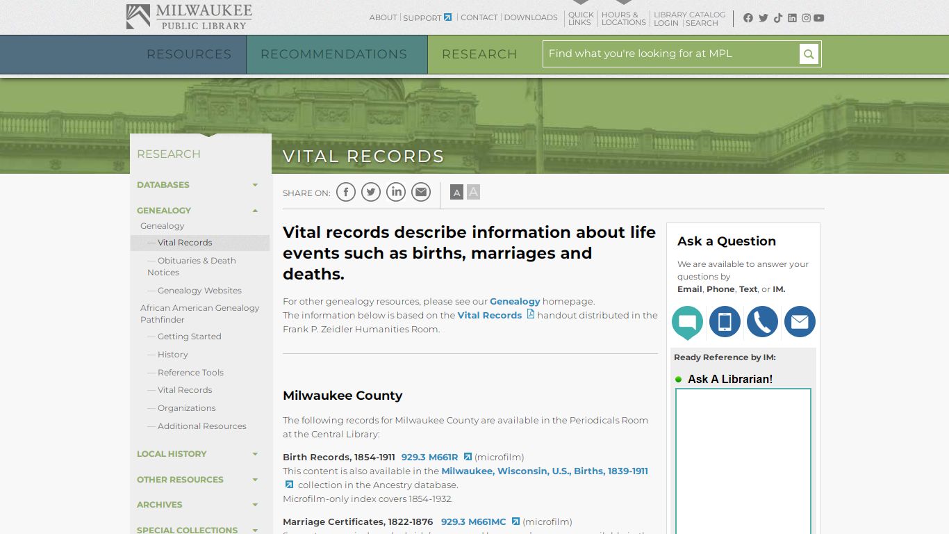 Vital Records · MPL - Milwaukee Public Library